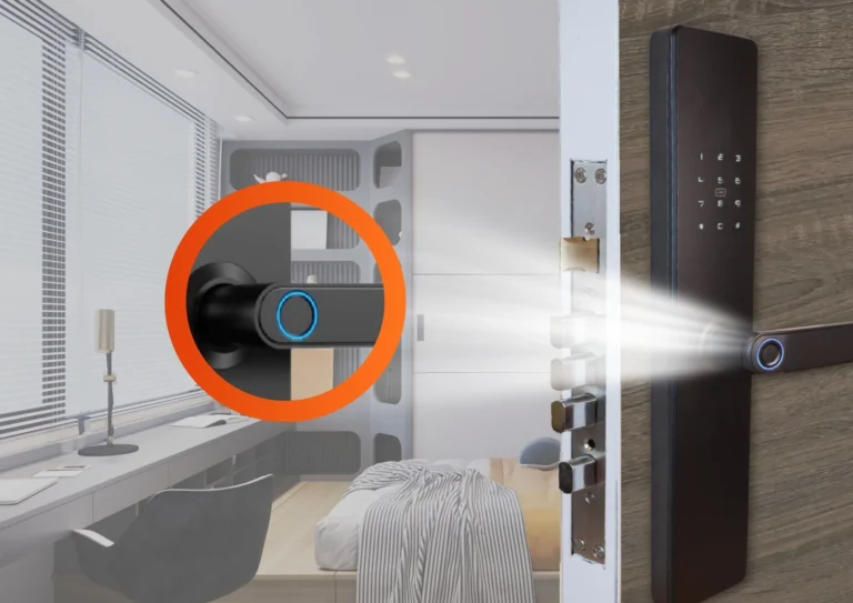 Proses menempelkan jari pada sensor untuk tambah fingerprint admin Porta Smart Lock NB2100.